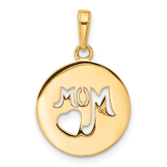 14K Gold and White Rhodium D/C MOM Cut-out Heart Pendant - Picture 3 of 4
